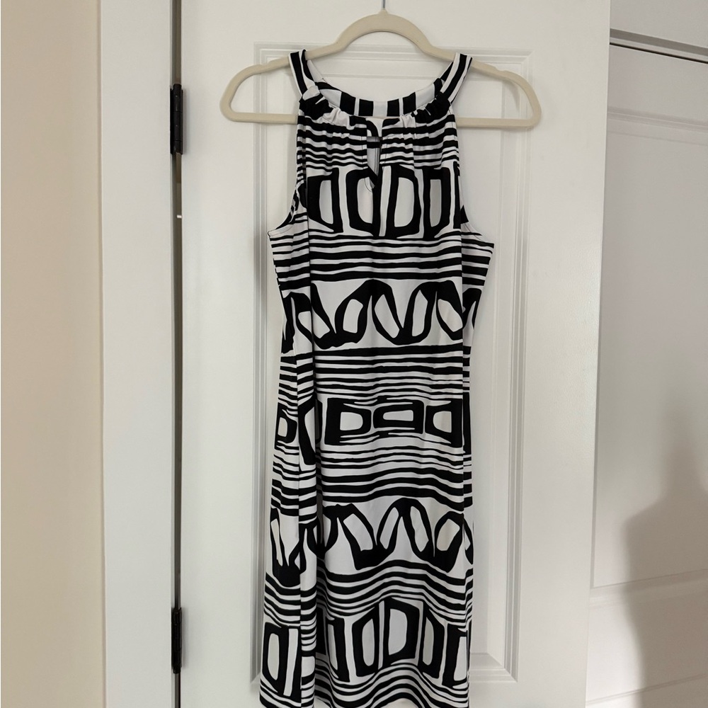 Jude Connally Black and White Striped Midi Dress